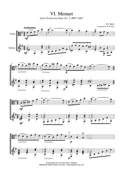 Menuet Suite 2 BWV 1067 for viola and guitar image number null