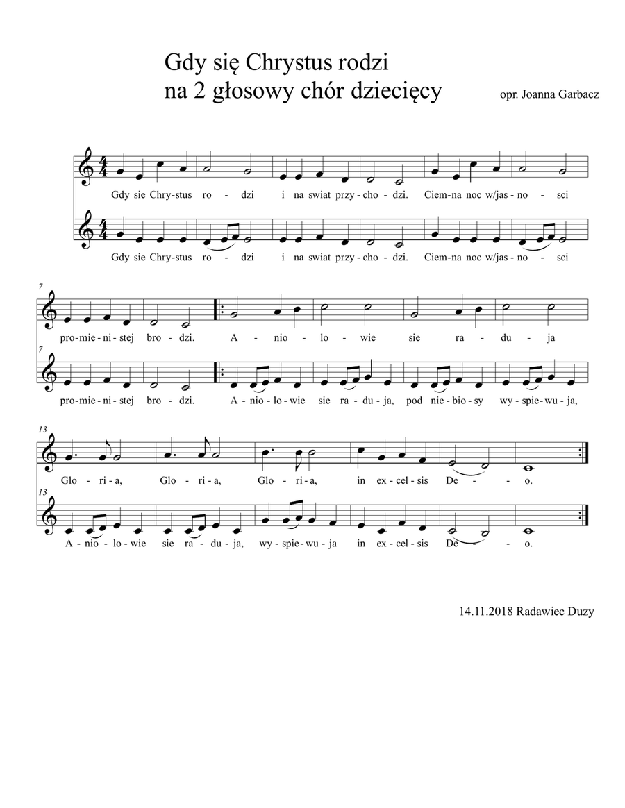 Gdy się Chrystus rodzi - Polish Christmas carol A Cappella scores gallery preview page 1