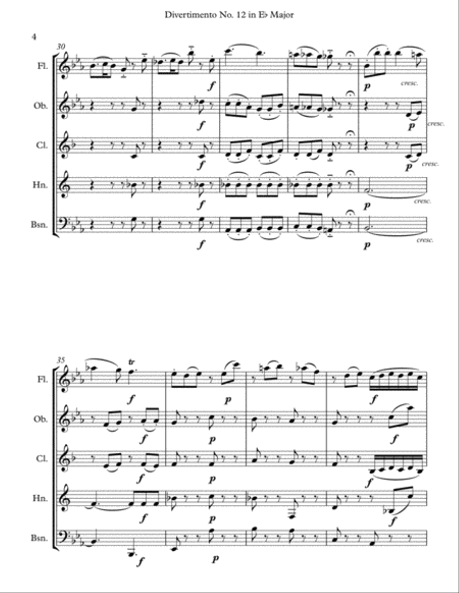 Mozart: Divertimento No. 12 in Eb Major for Wind Quintet Woodwind Quintet scores gallery preview page 4