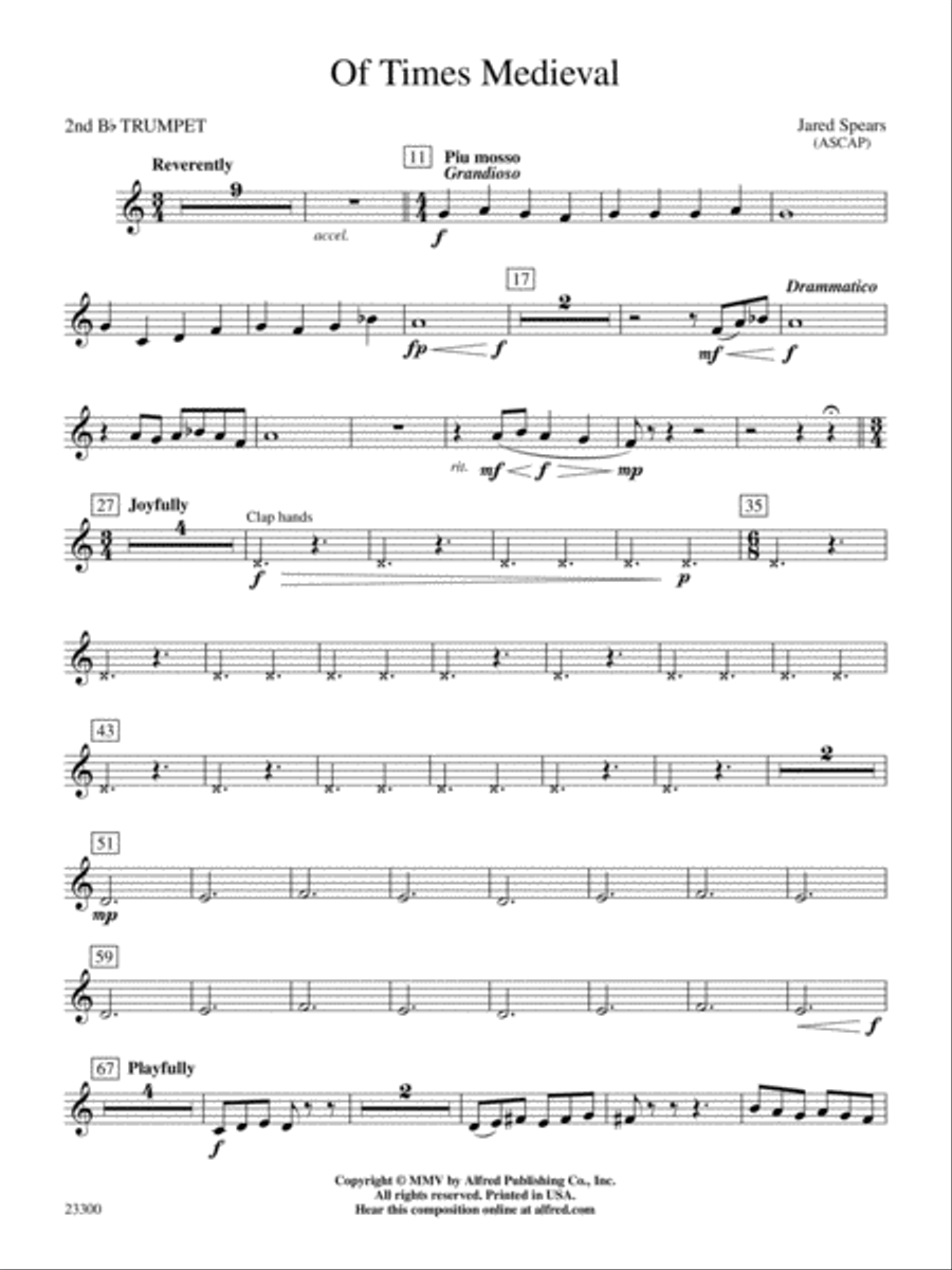Of Times Medieval: 2nd B-flat Trumpet Concert Band scores gallery preview page 1