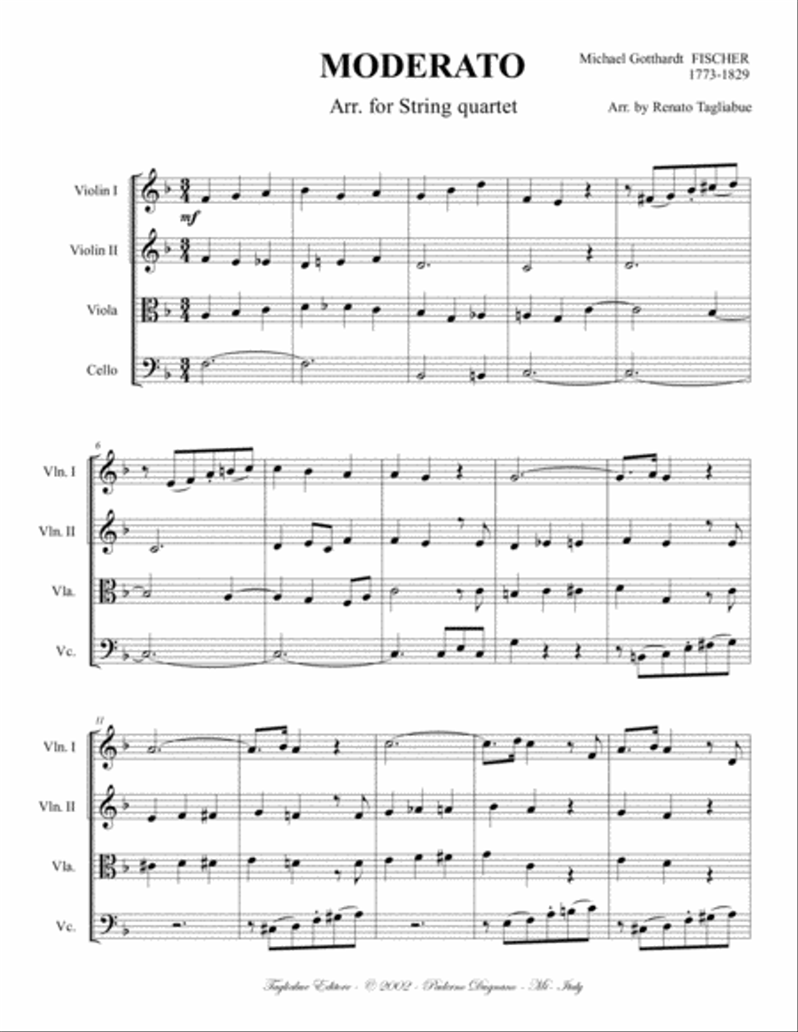 MODERATO - M.G. Fischer - Arr. for String quartet - With parts MODERATO - M.G. Fischer - Arr. for String quartet - With parts String Quartet scores gallery preview page 2