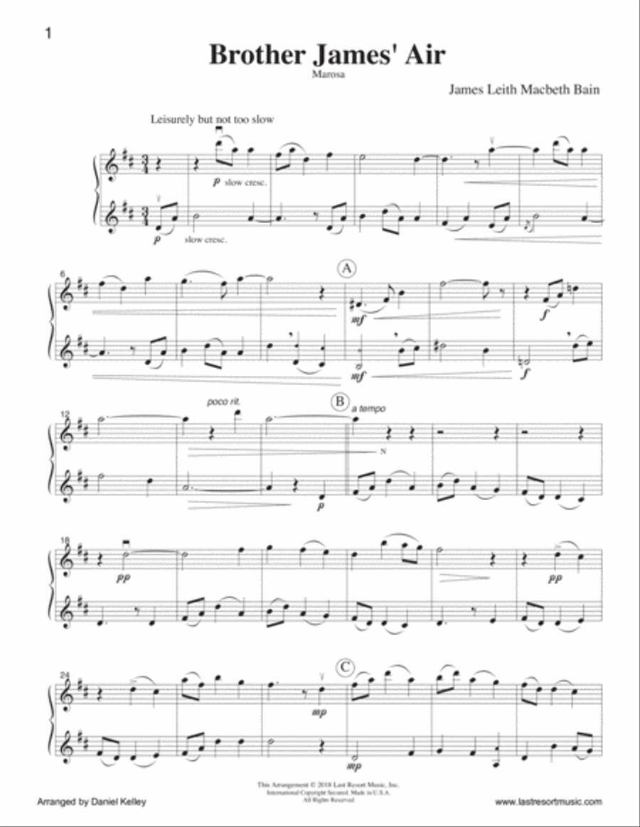 Brother James Air Duet for Flute or Oboe or Violin Flute or