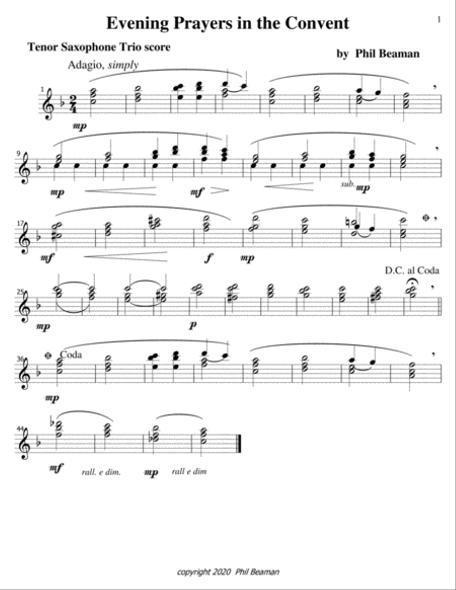 Evening-2 Sketches for Tenor Saxophone Trio Woodwind Trio scores gallery preview page 2