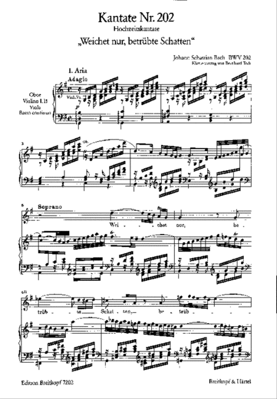 Cantata BWV 202 “Weichet nur, betruebte Schatten” Piano, Vocal scores gallery preview page 2