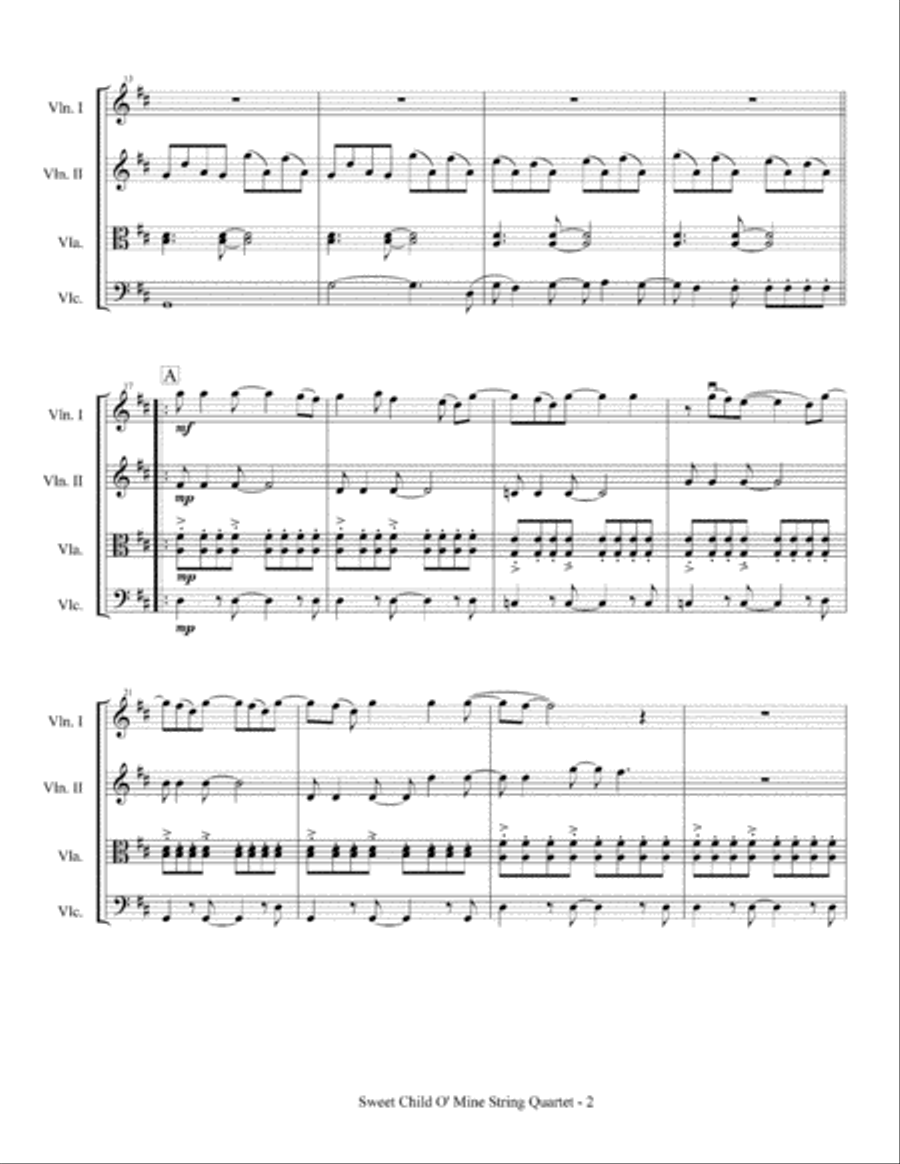 Sweet Child O' Mine String Quartet scores gallery preview page 3