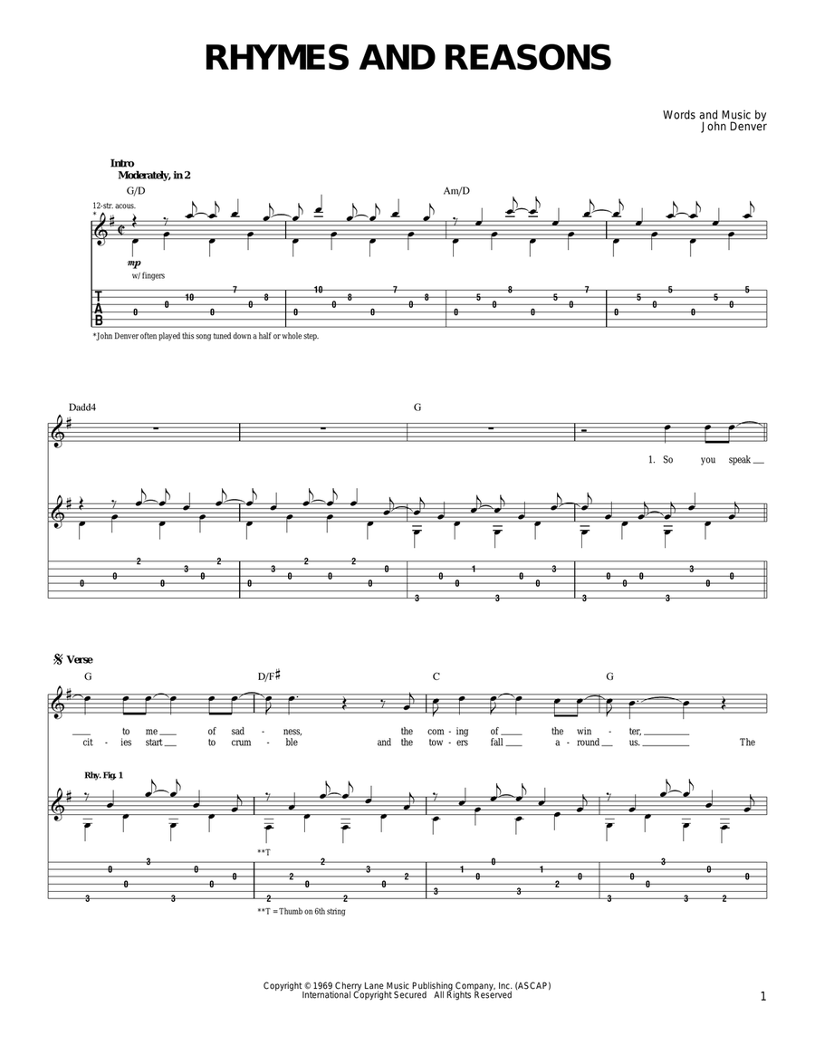 Rhymes And Reasons Acoustic Guitar scores gallery preview page 1