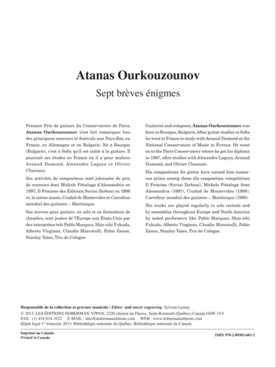 Sept brèves énigmes Sept brèves énigmes Classical Guitar scores gallery preview page 1