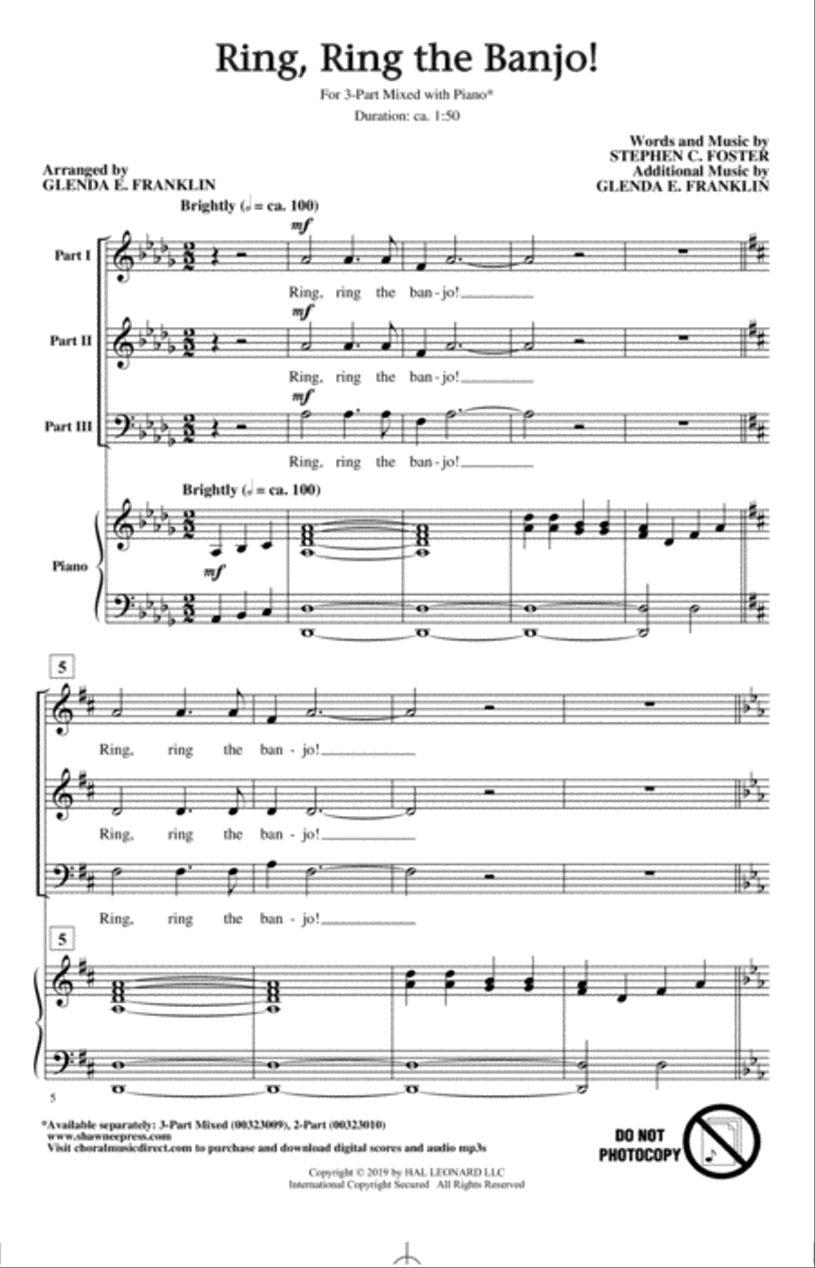 Ring, Ring The Banjo! (arr. Glenda E. Franklin) 3-Part scores gallery preview page 1