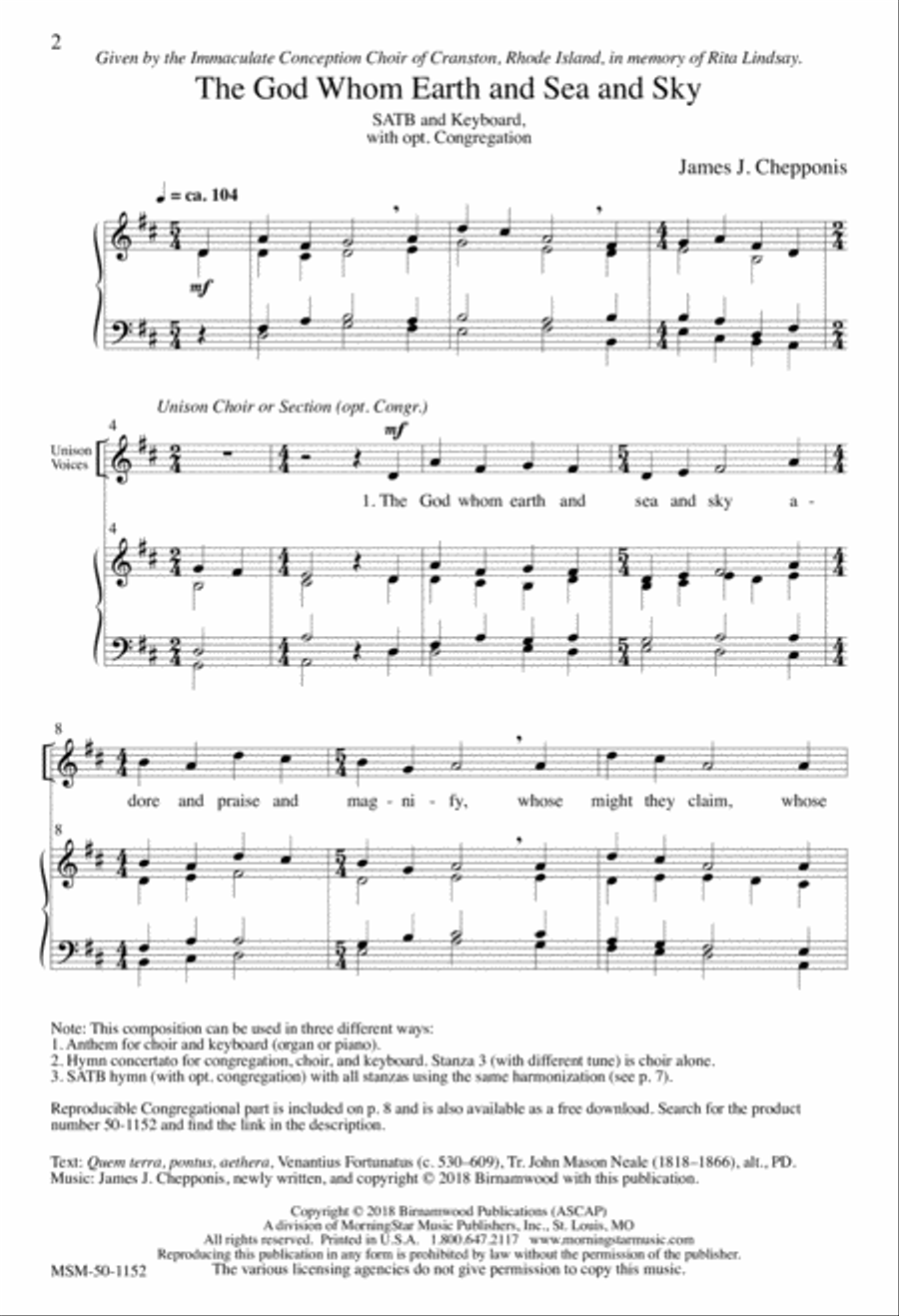 The God Whom Earth and Sea and Sky 4-Part scores gallery preview page 2