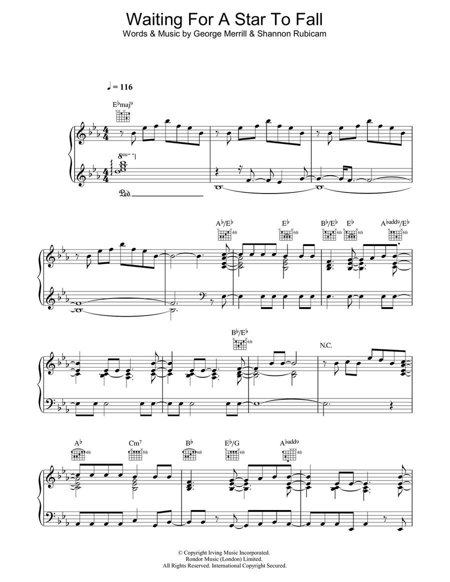 Waiting For A Star To Fall Piano, Vocal, Guitar scores gallery preview page 1