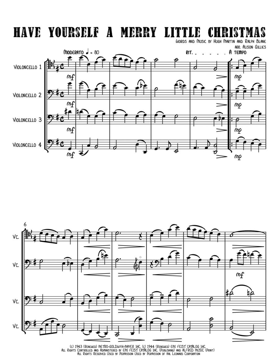 Have Yourself A Merry Little Christmas from MEET ME IN ST. LOUIS String Quartet scores gallery preview page 1