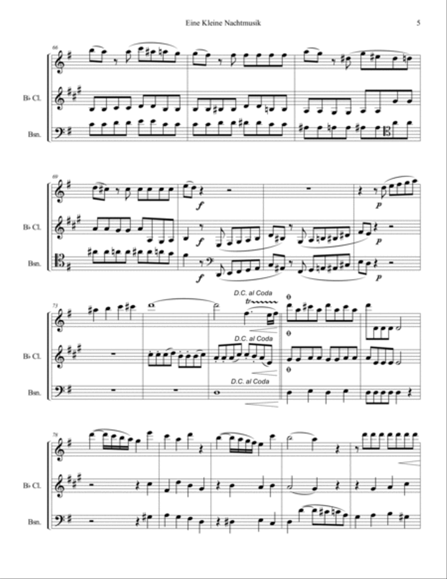 Mozart 1787 KV 525 Eine Kleine Nachtmusik Woodwind Trio Full Score & Parts