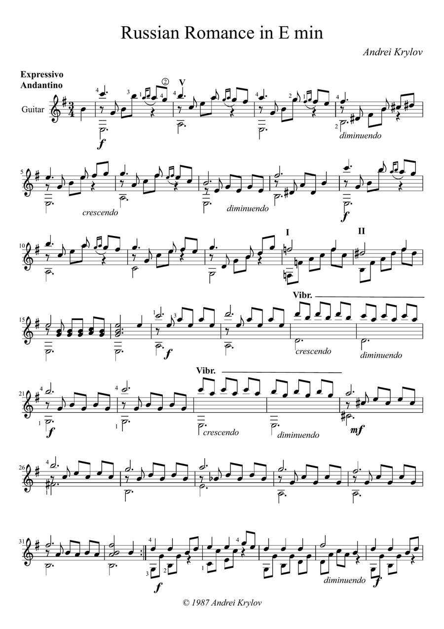 Russian Romance for classical guitar Acoustic Guitar scores gallery preview page 1