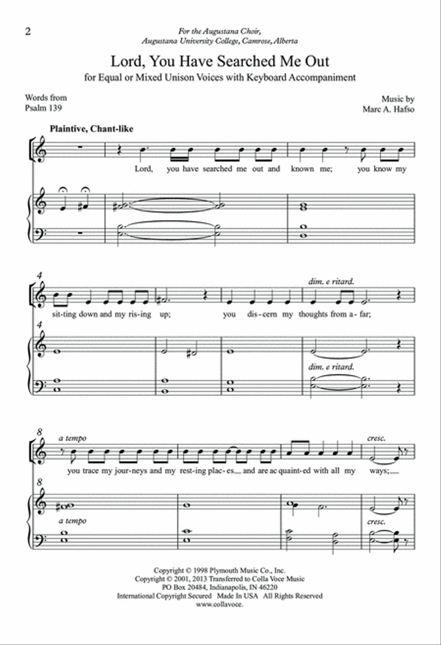 Lord, You Have Searched Me Out Unison Choir scores gallery preview page 2
