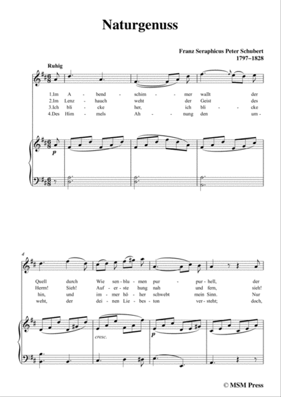 Schubert-Naturgenuss,in D Major,for Voice&Piano Voice scores gallery preview page 3