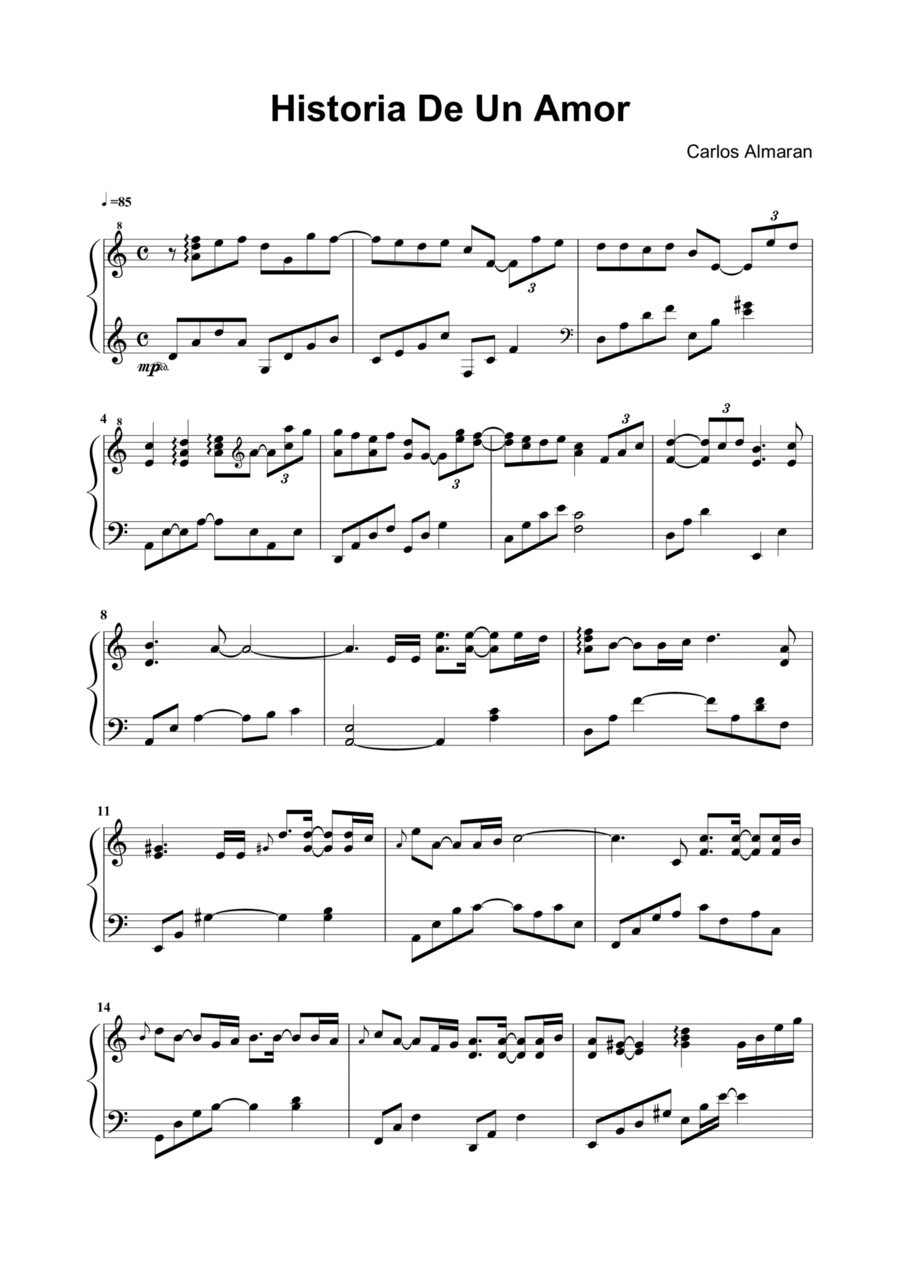 Historia De Un Amor Piano Solo scores gallery preview page 1