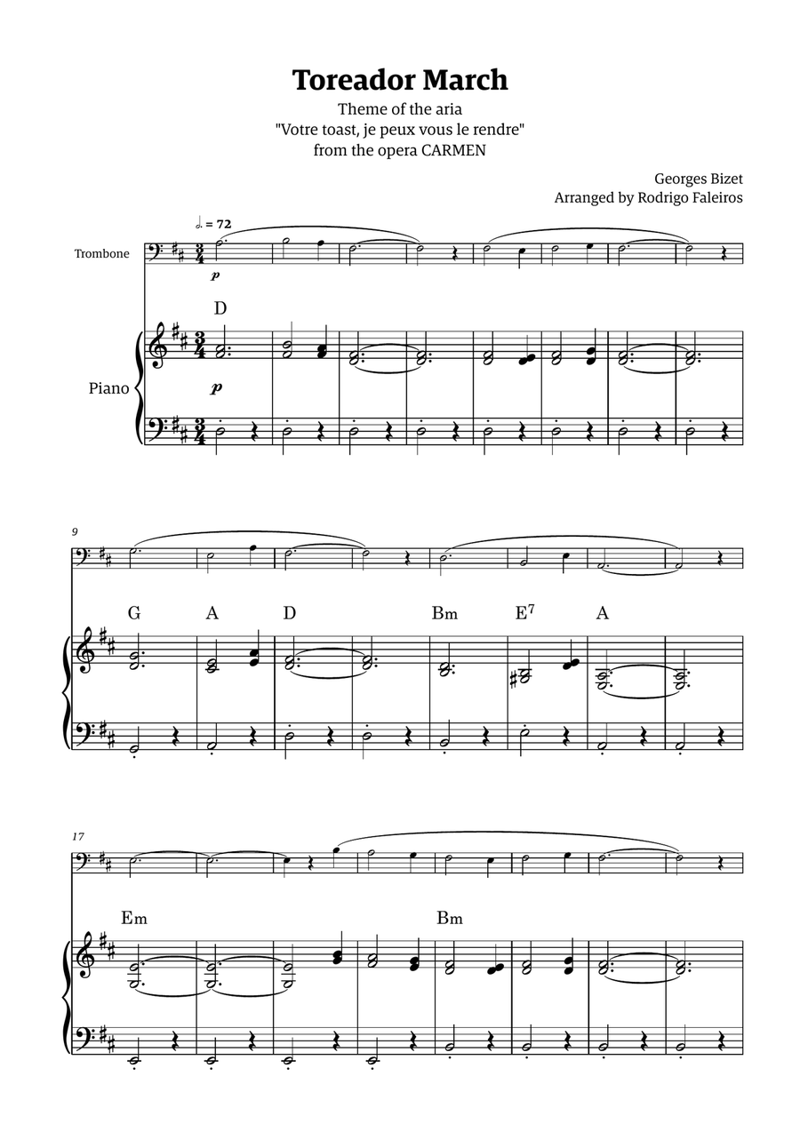 Toreador March (from the opera Carmen) - easy version Chamber Music scores gallery preview page 1