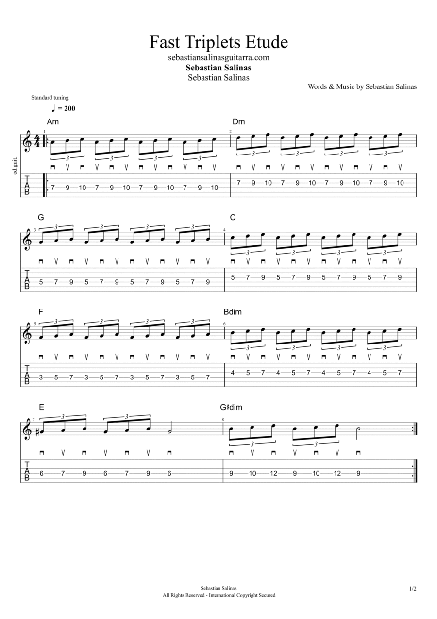 Fast Triplets Etude Classical Guitar scores gallery preview page 1