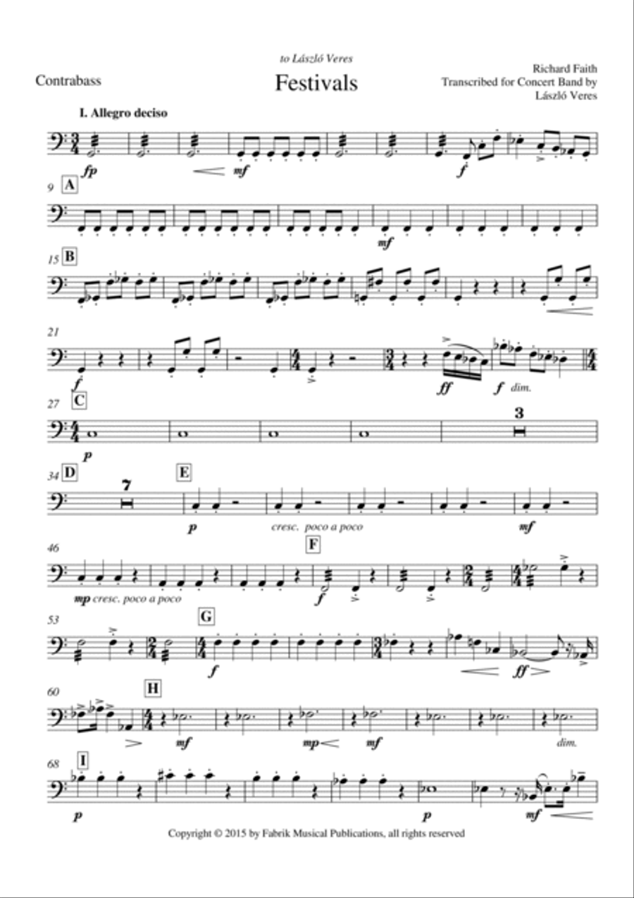 Richard Faith/László Veres: Festivals for Concert Band, contrabass (string bass) part Concert Band scores gallery preview page 2