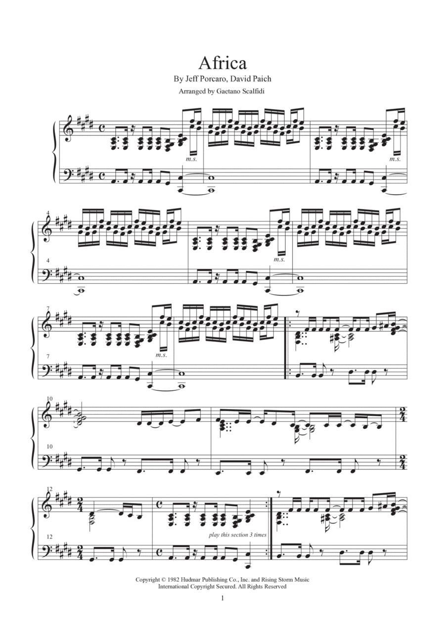 Africa Piano Solo scores gallery preview page 1