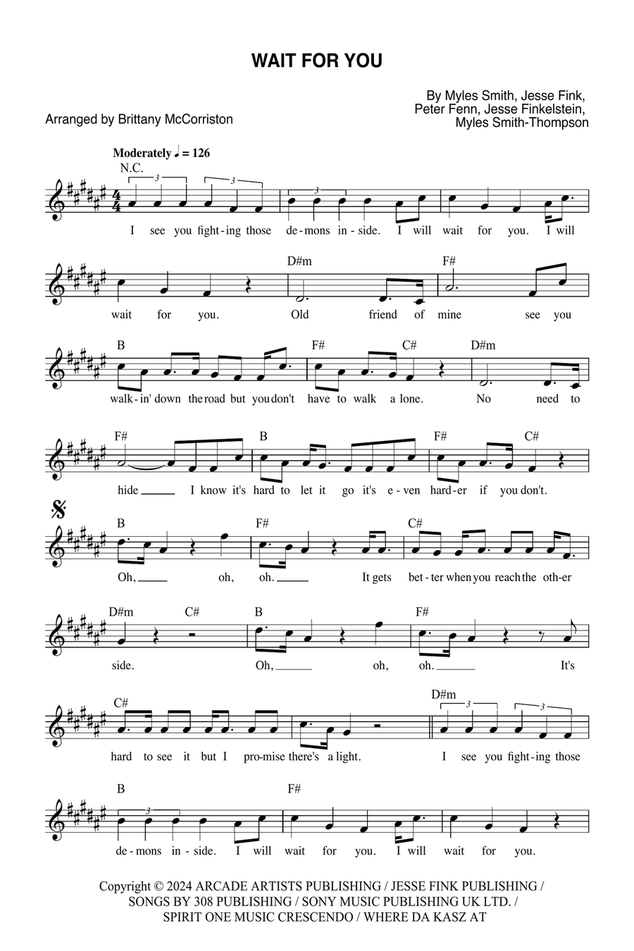 Wait For You Piano scores gallery preview page 1