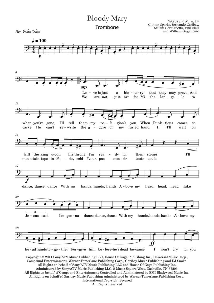 Bloody Mary Bloody Mary Trombone Solo scores gallery preview page 1