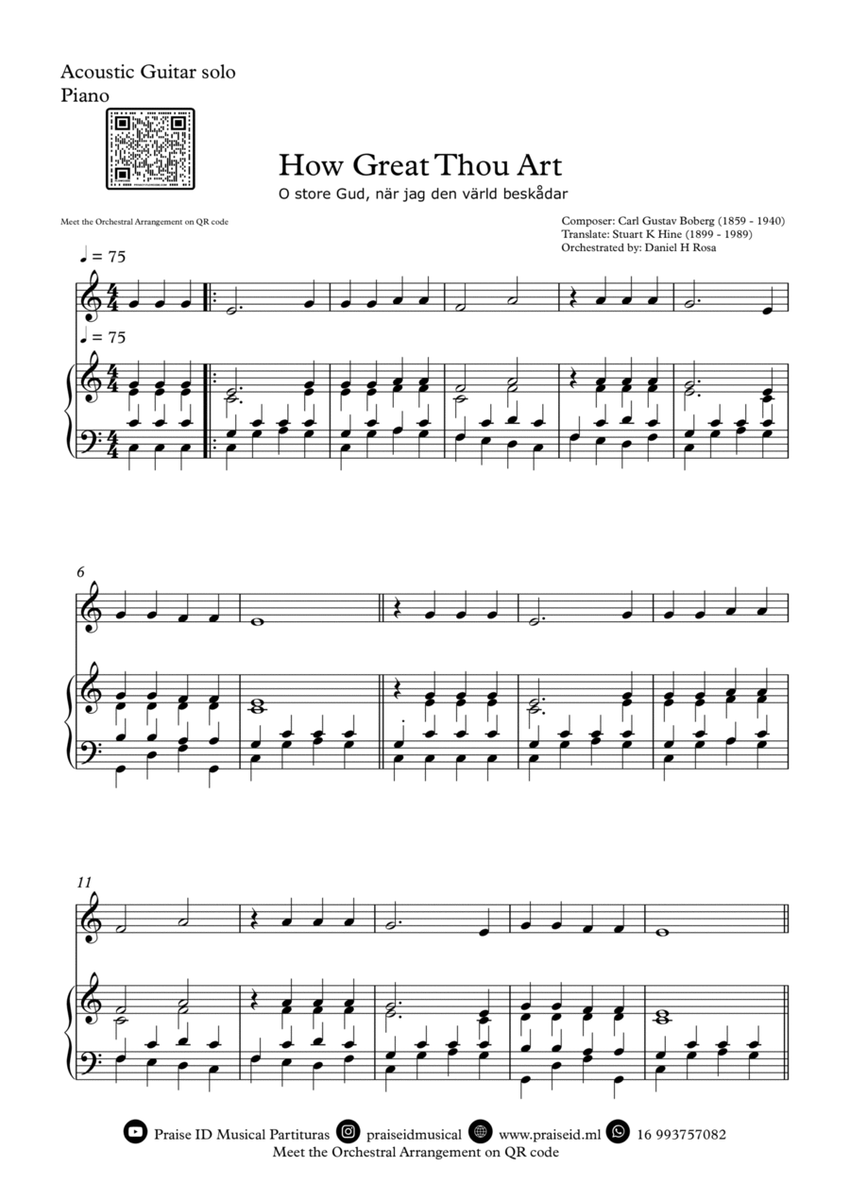 How Great Thou Art - "O store Gud." - Easy Guitar and Piano image number null