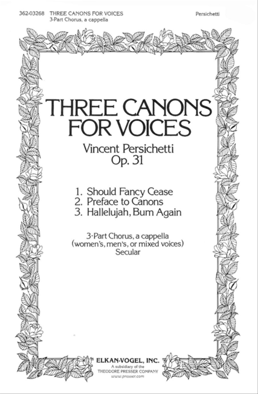Three Canons for Voices by Vincent Persichetti SA - Sheet Music