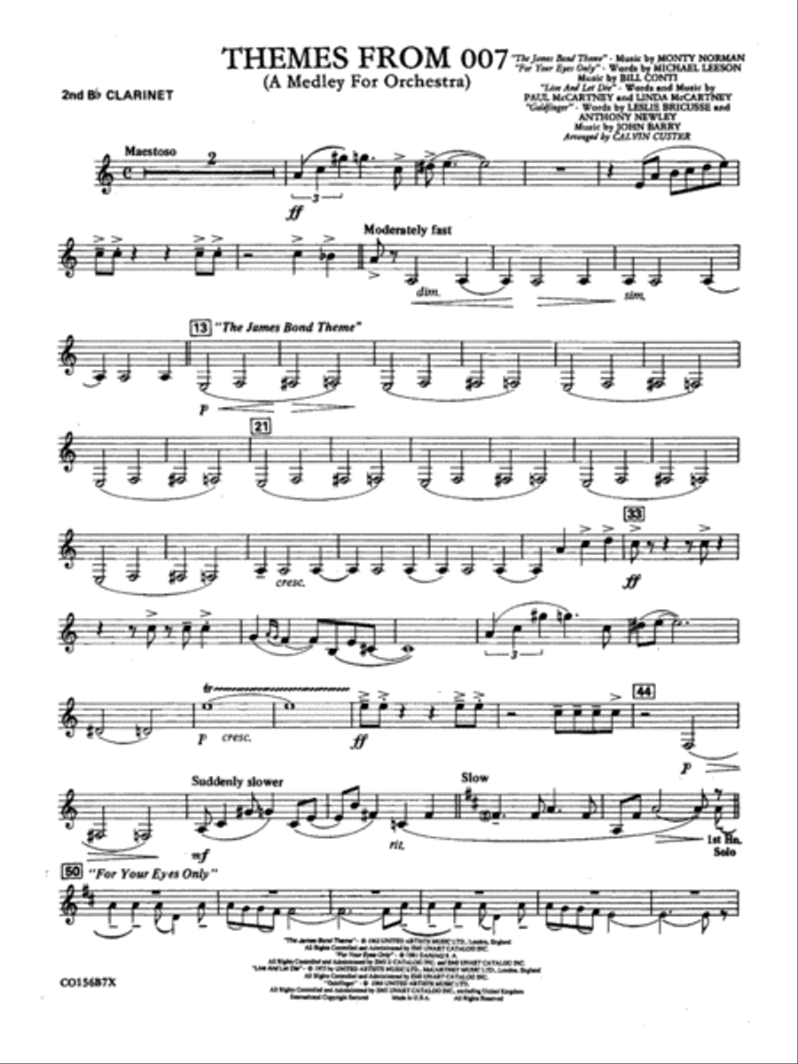 Themes from 007: 2nd B-flat Clarinet Full Orchestra scores gallery preview page 1