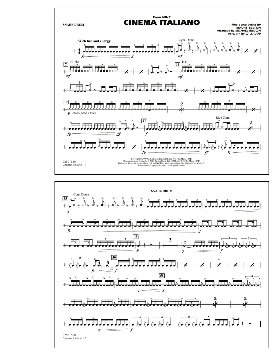Cinema Italiano (from Nine) - Snare Drum Marching Band scores gallery preview page 1
