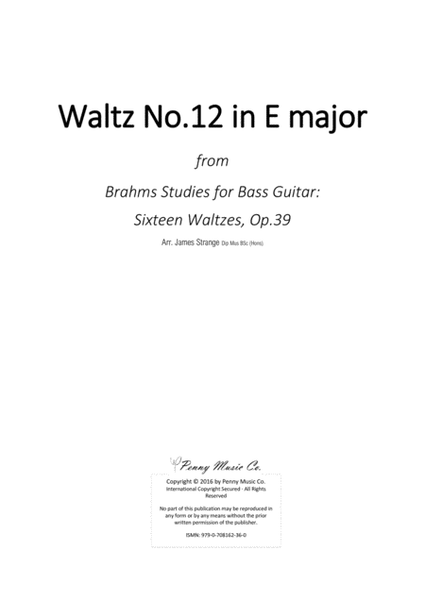 Brahms Waltz No.12 in E Major for Bass Guitar