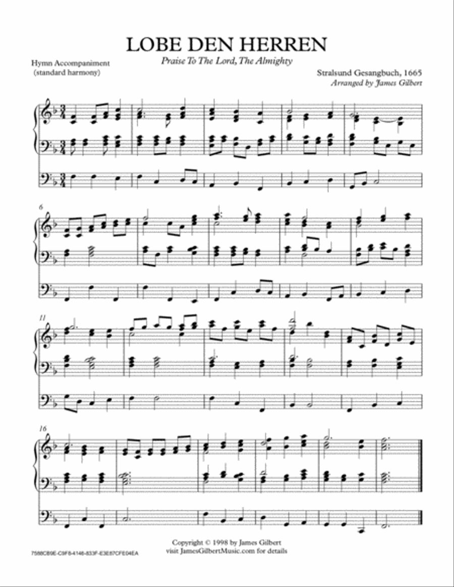 LOBE DEN HERREN (Praise To The Lord) Organ Solo scores gallery preview page 1
