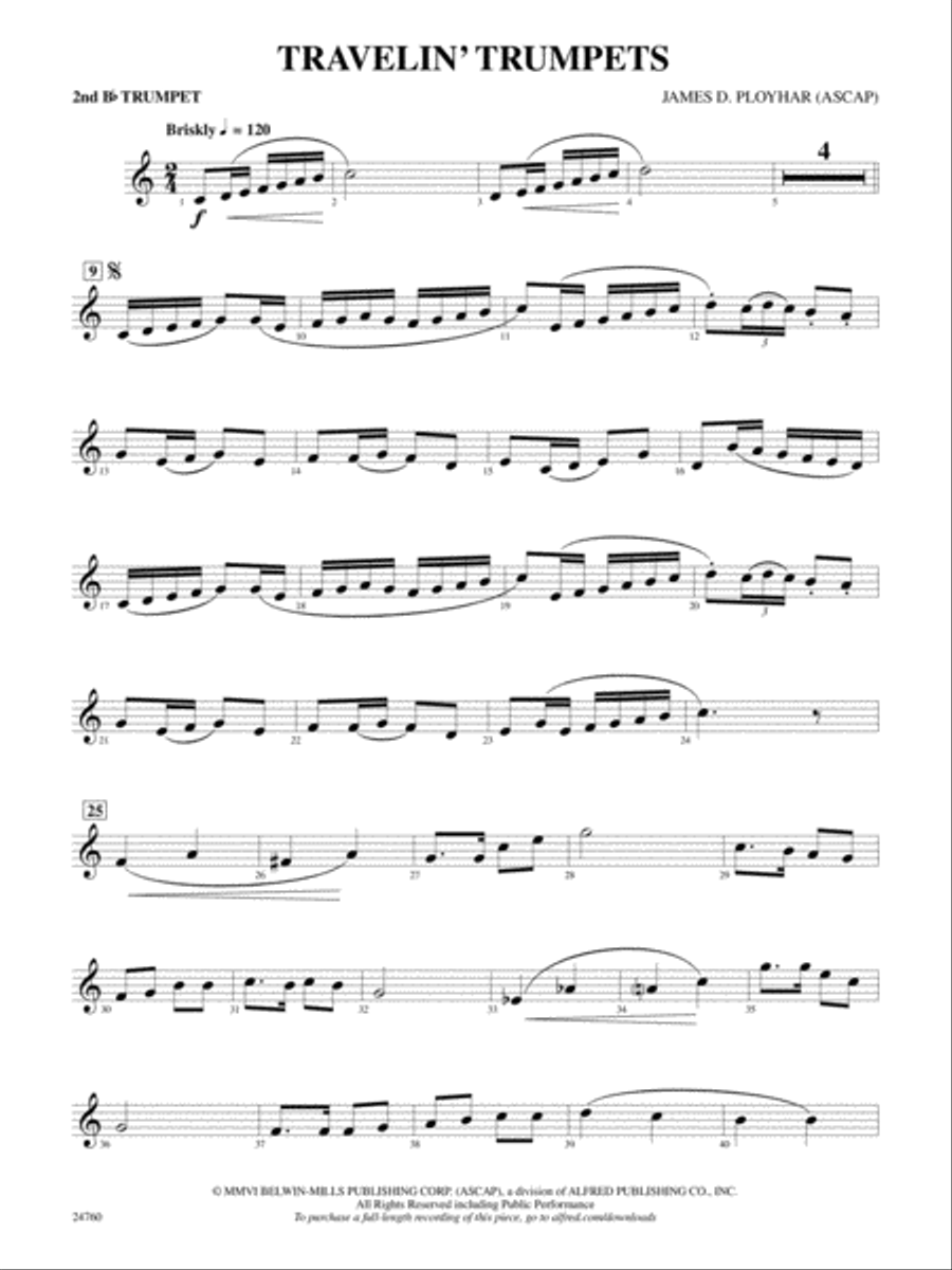 Travelin' Trumpets: 2nd B-flat Trumpet Concert Band scores gallery preview page 1