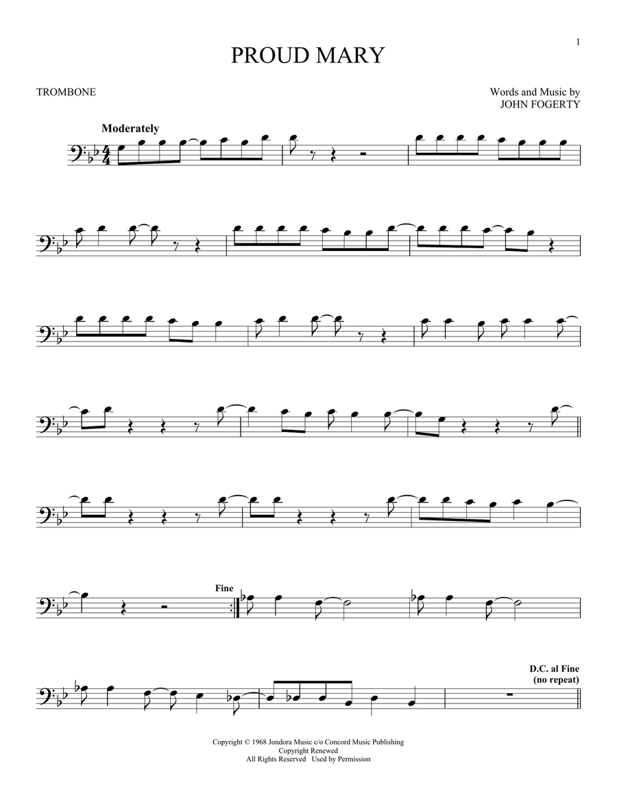 Proud Mary Trombone Solo scores gallery preview page 1