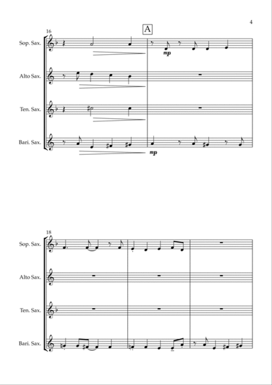Incy Wincy Spider (Itsy Bitsy Spider) - Jazz Arrangement for Saxophone Quartet Saxophone Quartet scores gallery preview page 5