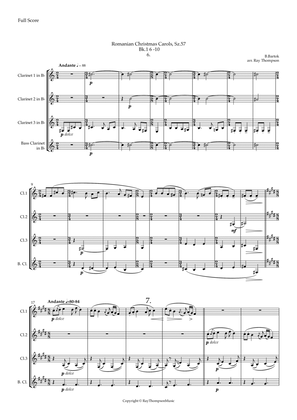 Bartók: Romanian Christmas Carols, Sz.57 Book 1 ( Nos. 6 to 10) original key - clarinet quartet