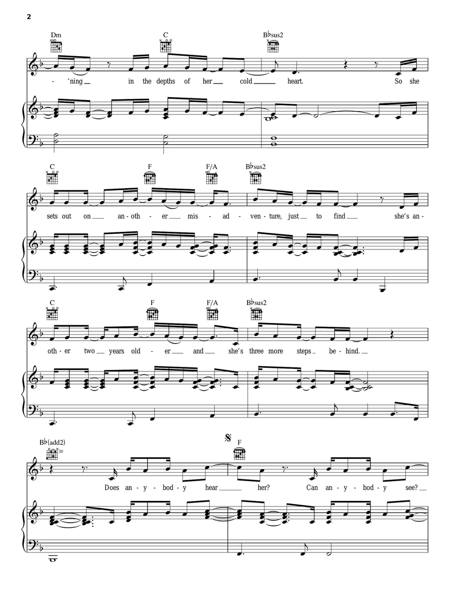 Does Anybody Hear Her Piano, Vocal, Guitar scores gallery preview page 2