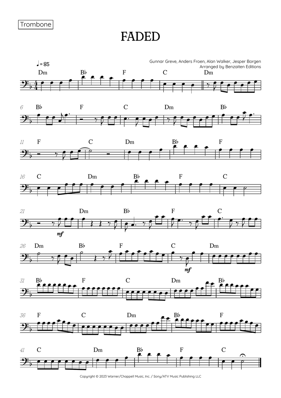 Faded Trombone Solo scores gallery preview page 1