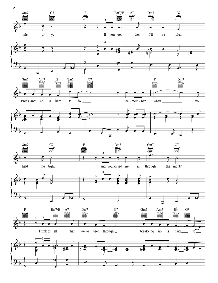 Breaking Up Is Hard To Do Piano, Vocal, Guitar scores gallery preview page 2