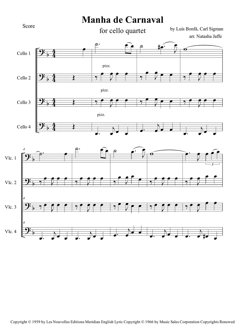 A Day In The Life Of A Fool (manha De Carnaval) String Quartet scores gallery preview page 6