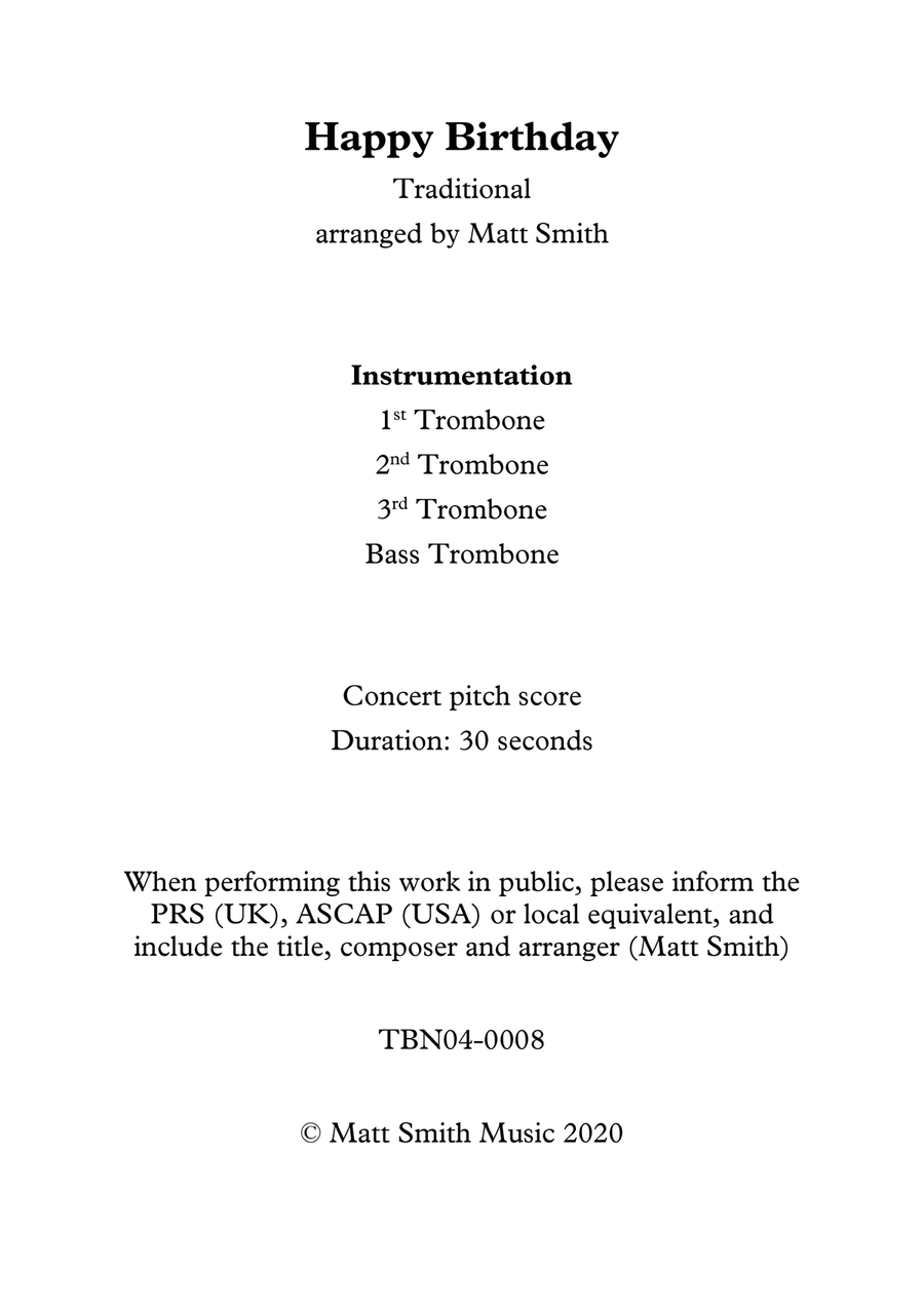 Happy Birthday - TROMBONE QUARTET Brass Quartet scores gallery preview page 2