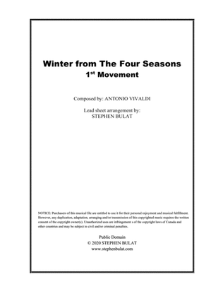 Winter - 1st Movement from "The Four Seasons" (Vivaldi/John Wick) - Lead sheet in original key of F