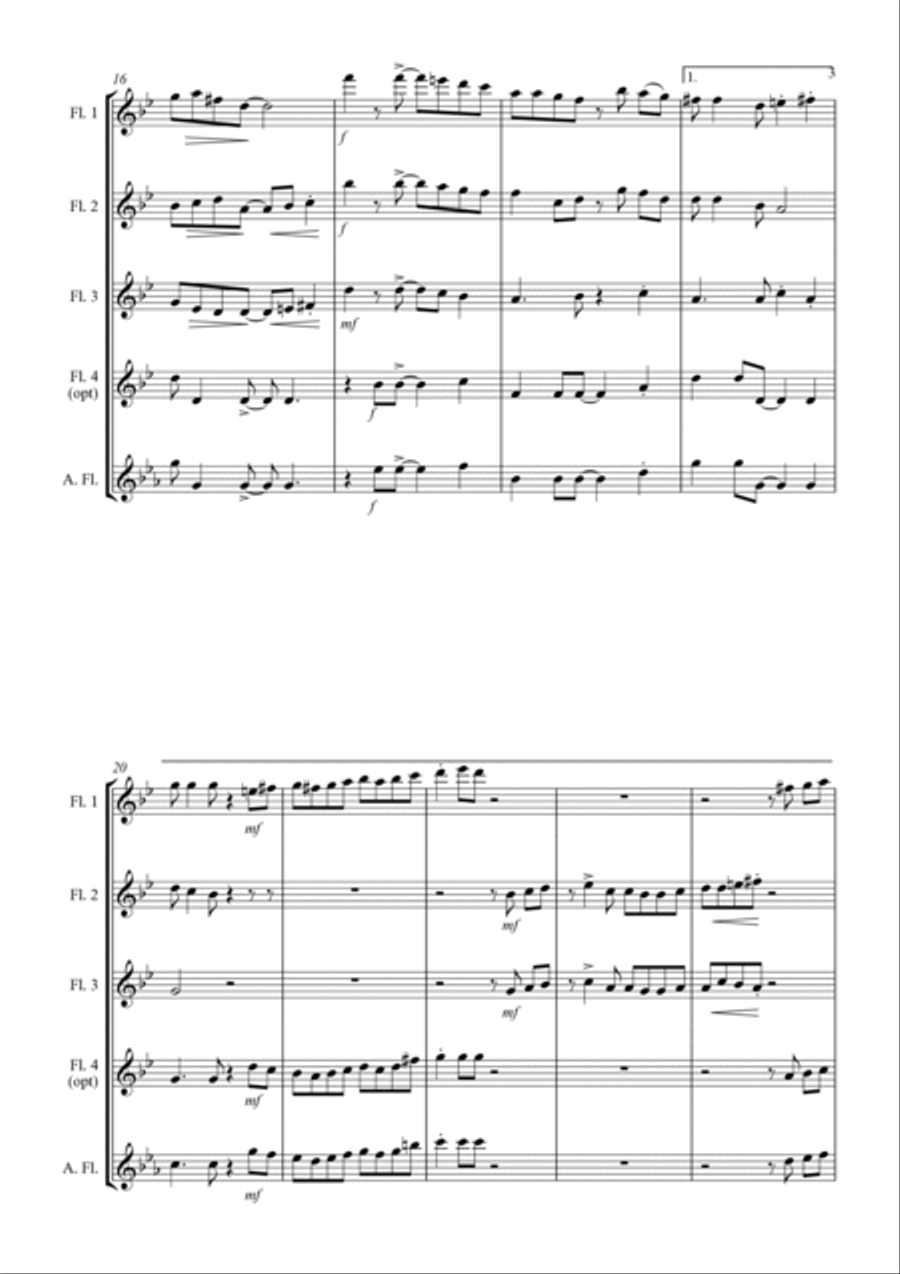 Greensleeves (What Child Is This?) - Jazz Arrangement for Flute Quartet Flute Quartet scores gallery preview page 6