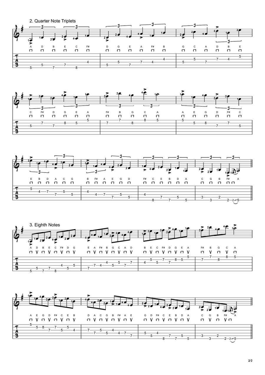 A Dorian Mode Exercises - Ascending and Descending in 4ths Acoustic Guitar scores gallery preview page 2