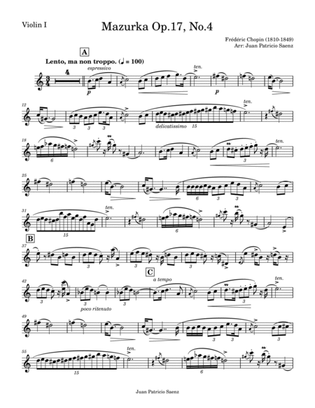 Chopin - Mazurka Op.17 No.4 - String quartet arrangement image number null