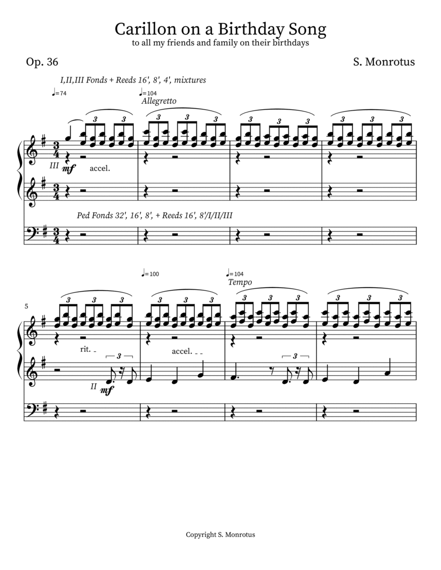 Carillon on a Birthday Song Organ Solo scores gallery preview page 1