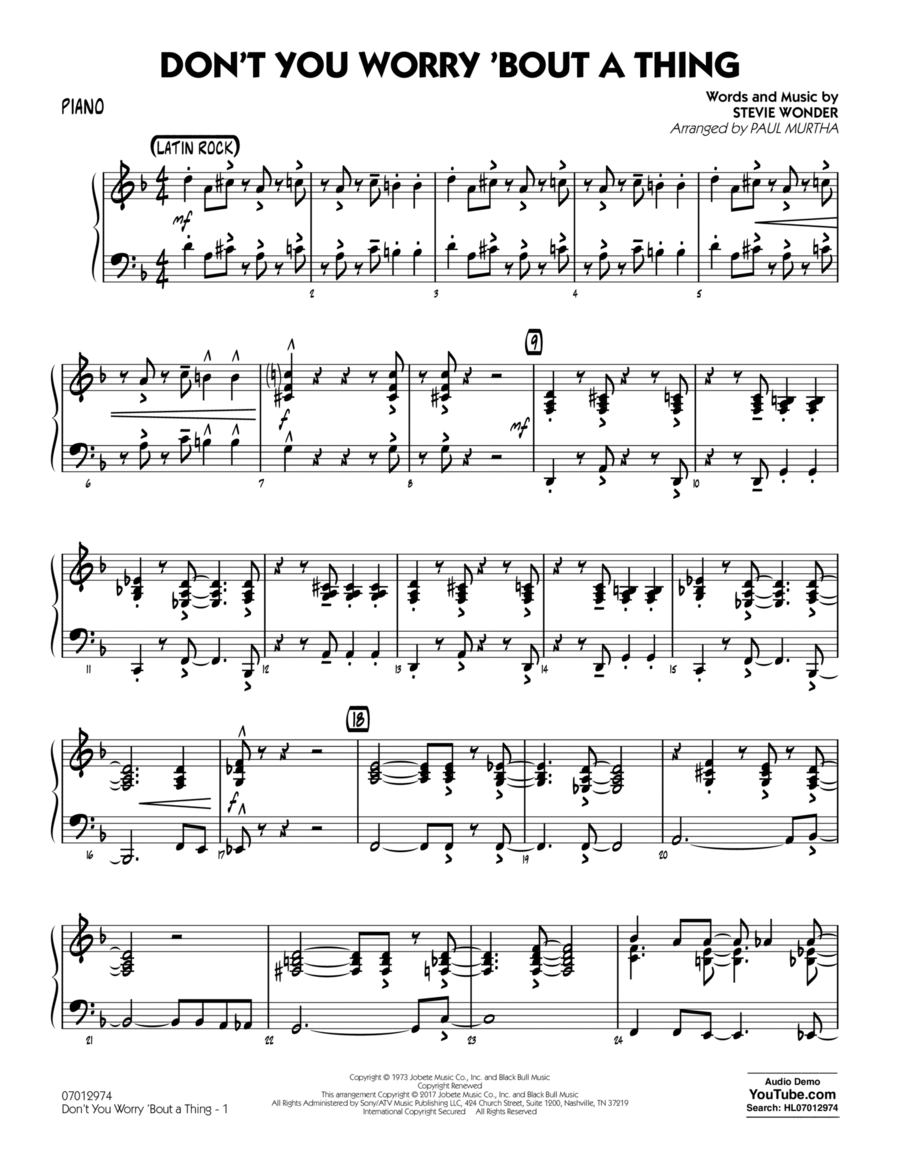 Don't You Worry 'Bout a Thing - Piano Piano scores gallery preview page 1