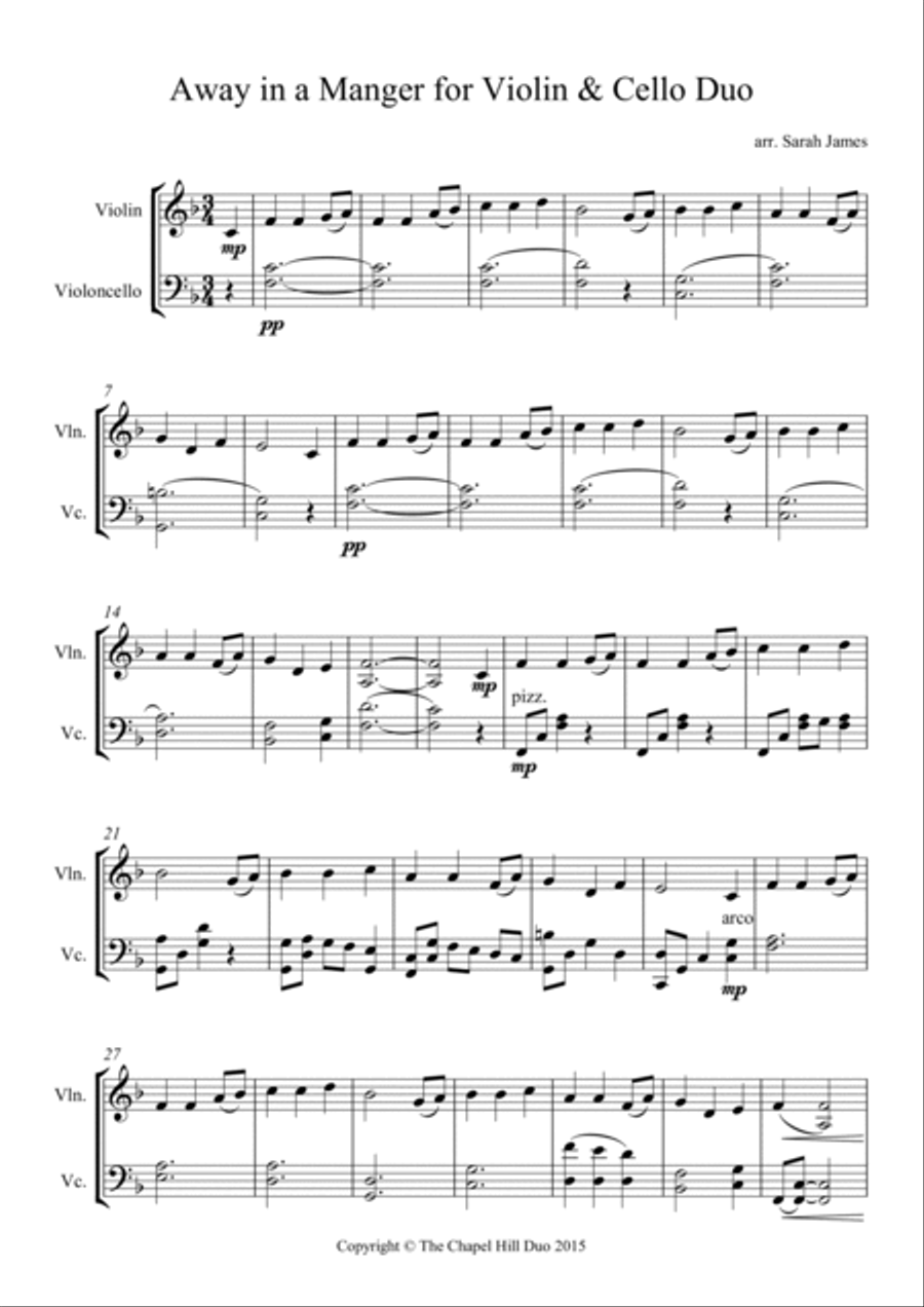 Away in a Manger - Full Length Violin & Cello Arrangement by The Chapel Hill Duo String Duet scores gallery preview page 2