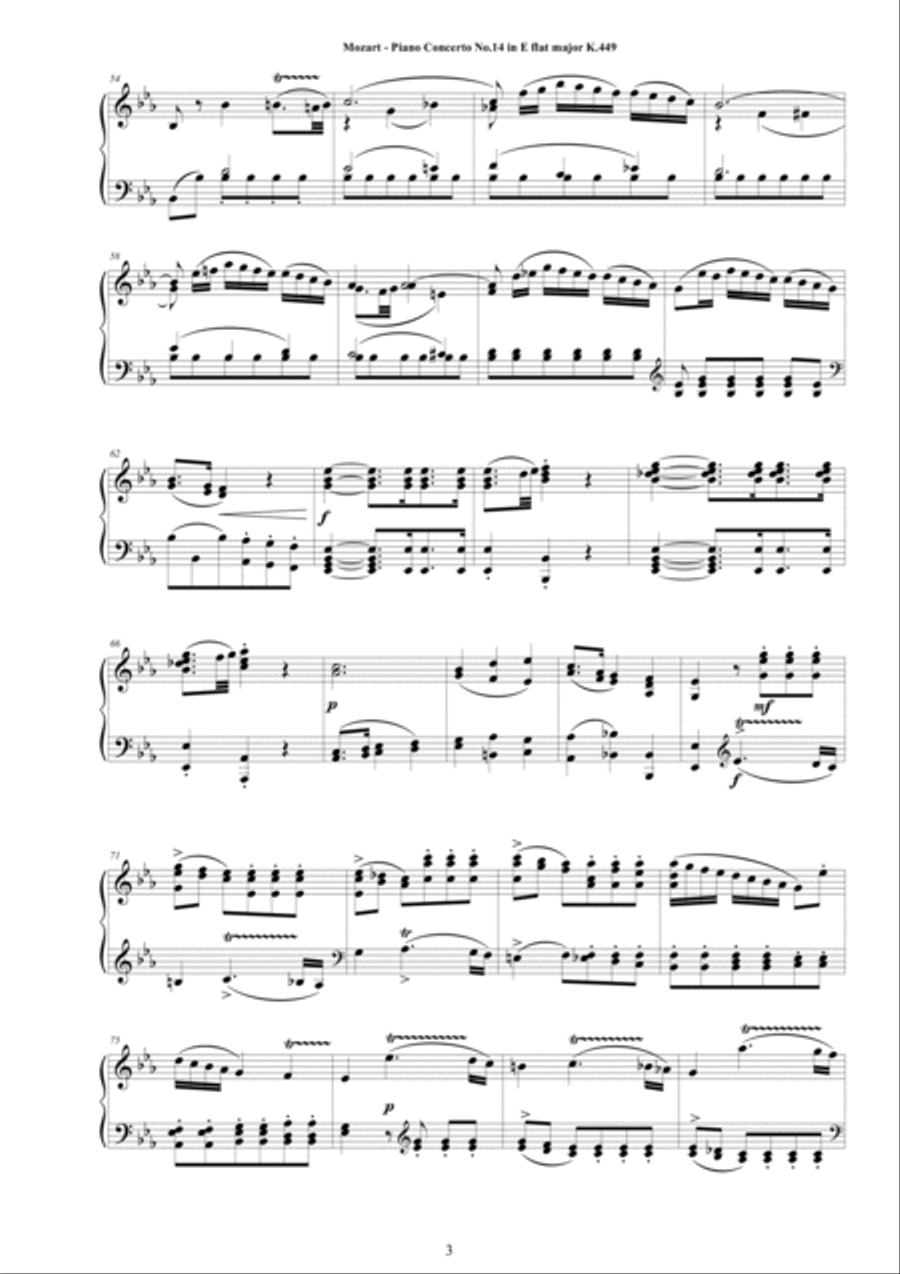 Mozart - Piano Concerto No.14 in E flat major K.449 - Piano Version Piano Solo scores gallery preview page 3