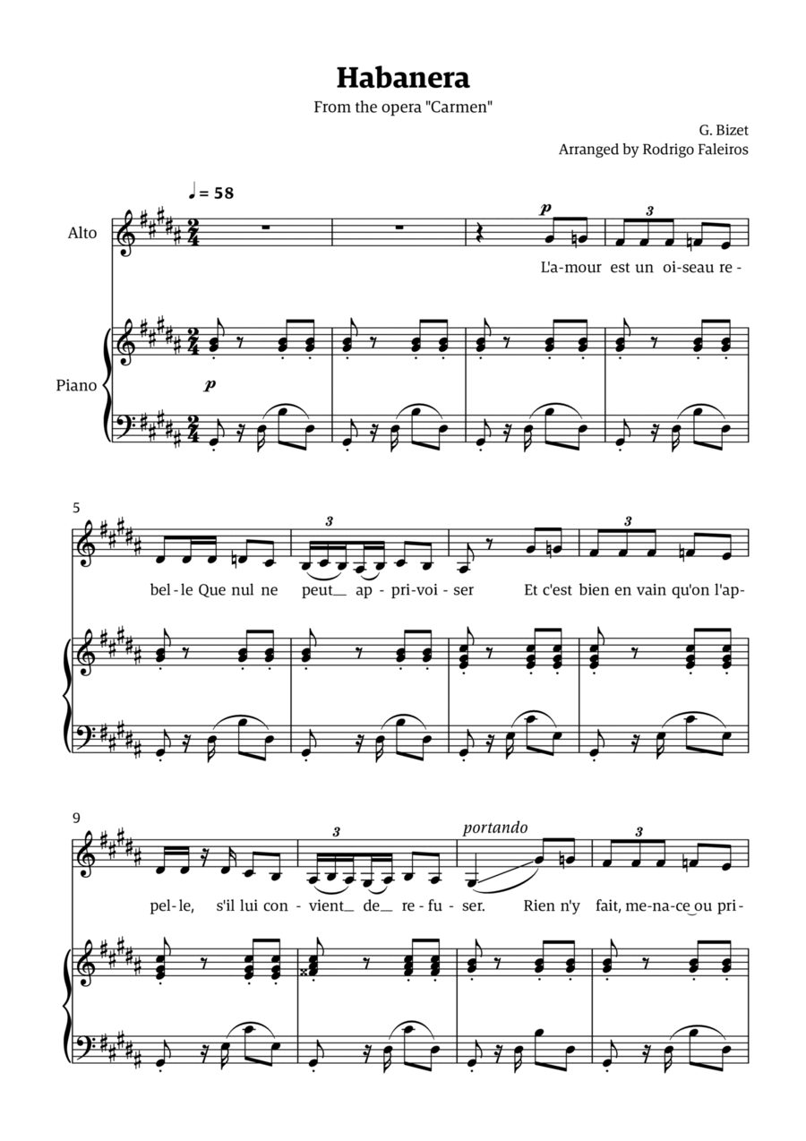 Habanera (for alto - G# minor/ Ab major) Chamber Music scores gallery preview page 1